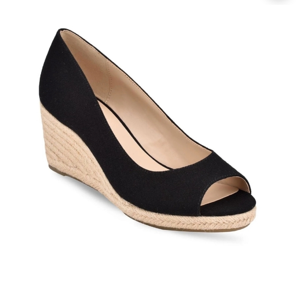 Bandolino Nuri Espadrille Black Peep-Toe Wedges 6M